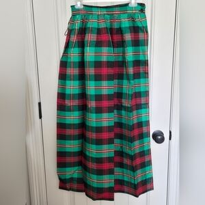 Vtg Montgomery Ward 100% Acetate Taffeta Skirt Kelly Green Red Plaid 28" Waist